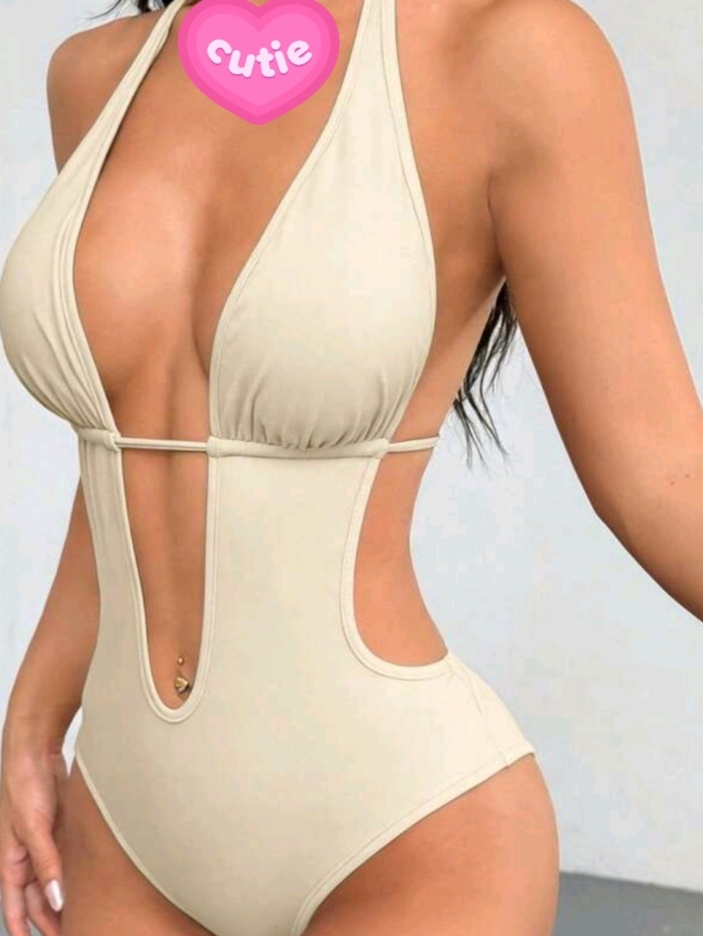Cream Plunge One-Piece Bodysuit - M/L